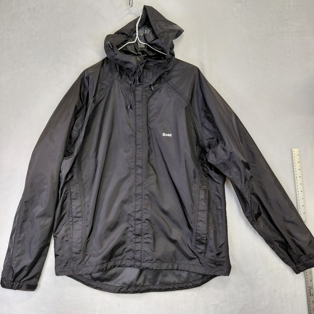 Grundens Gage Technical Gear Mens Large Black Hooded Rain Jacket Shell Full Zip